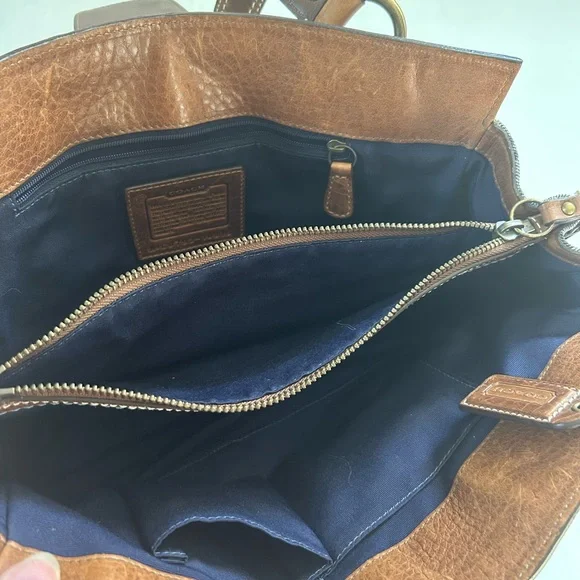 Coach Blue Patchwork and Tan Leather Tote Shoulder Handbag - Picture 15 of 15